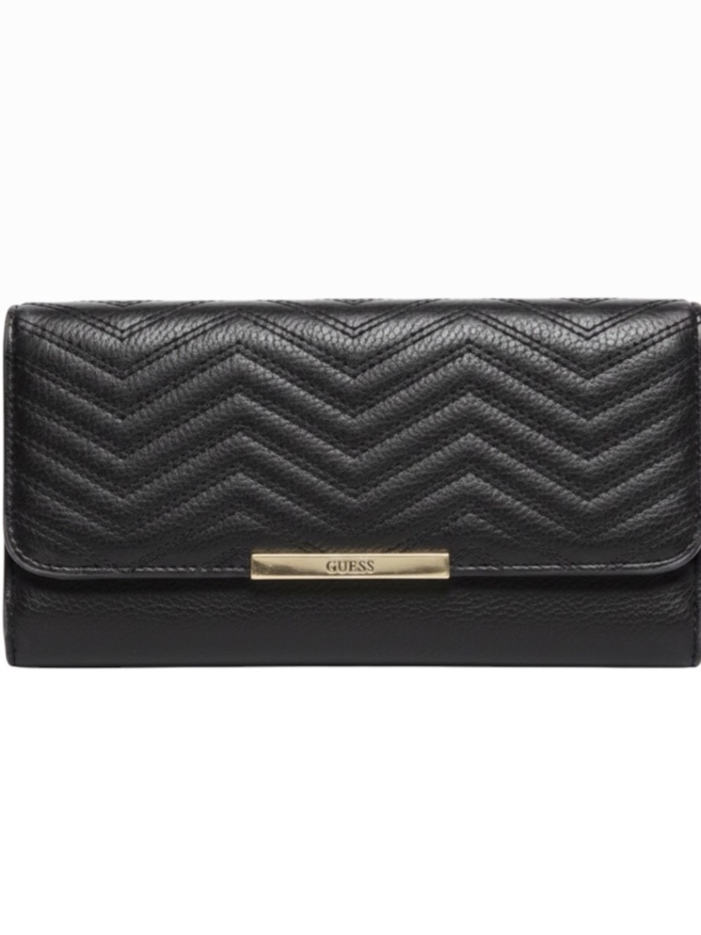 GUESS Cleopatra Black Chevron Quilted Faux Leather Flap Clutch Wallet Bag